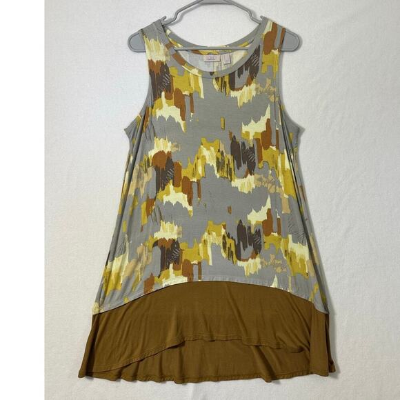 Logo Layers Lori Goldstein Top M Grey Brown Hi Low Flowy - Picture 1 of 7